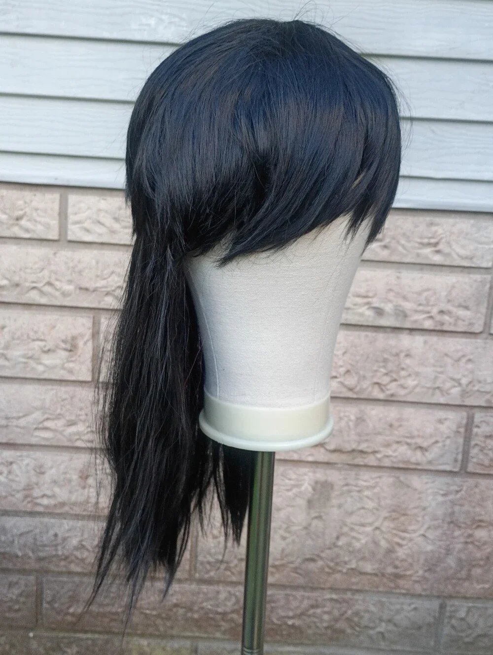 Black Long Mullet Straight Women's Wig with Bangs